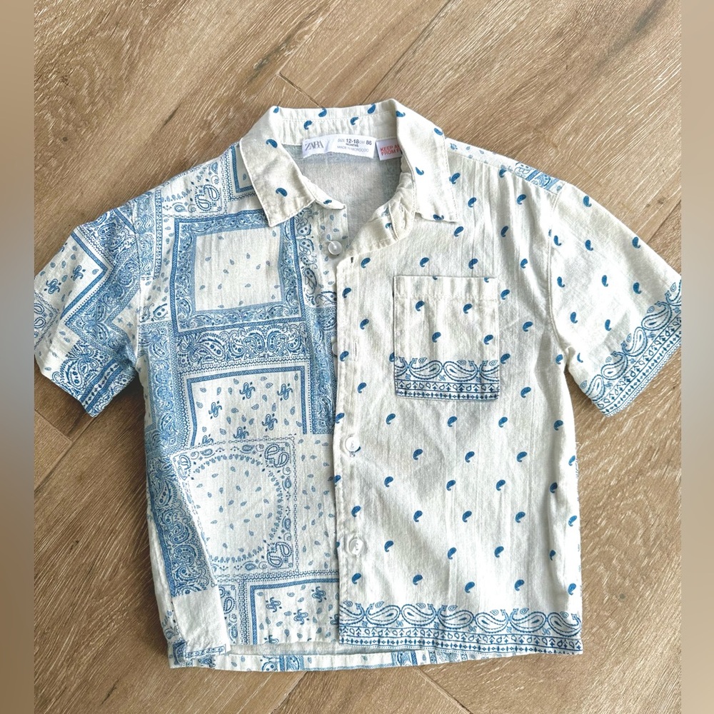 Zara Baby Paisley Linen Collared Shirt